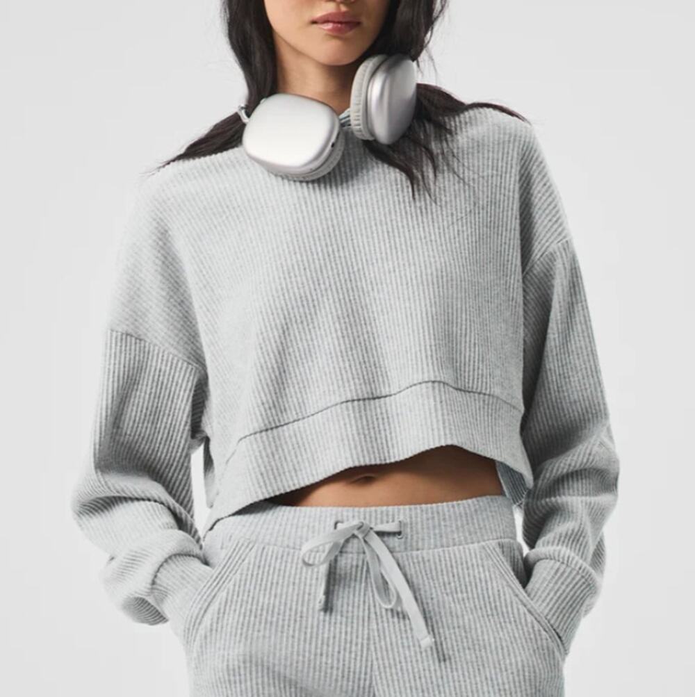 Alo Yoga Gray Ribbed Muse Hoodie Size S